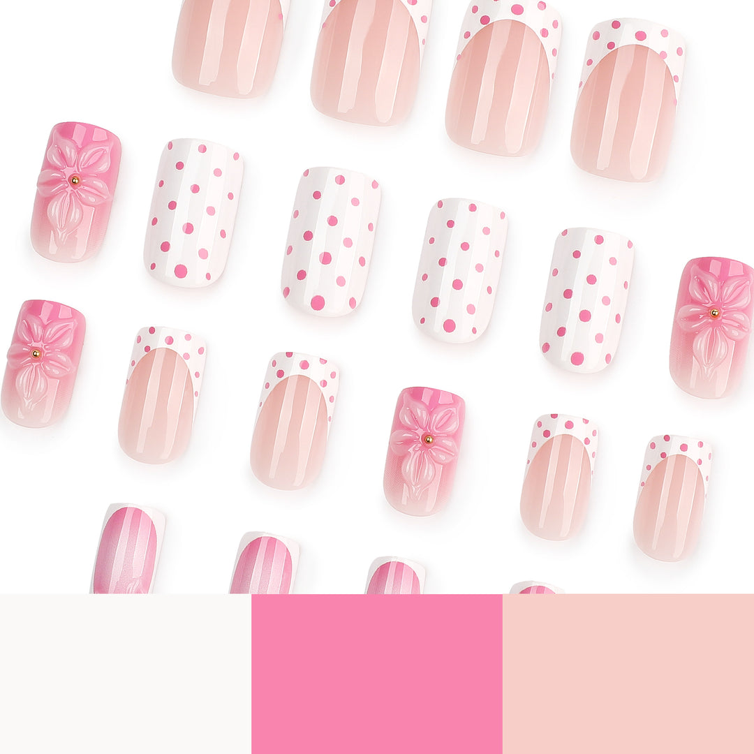 Artificial nail art with trendy flower decor and dots Stornfield