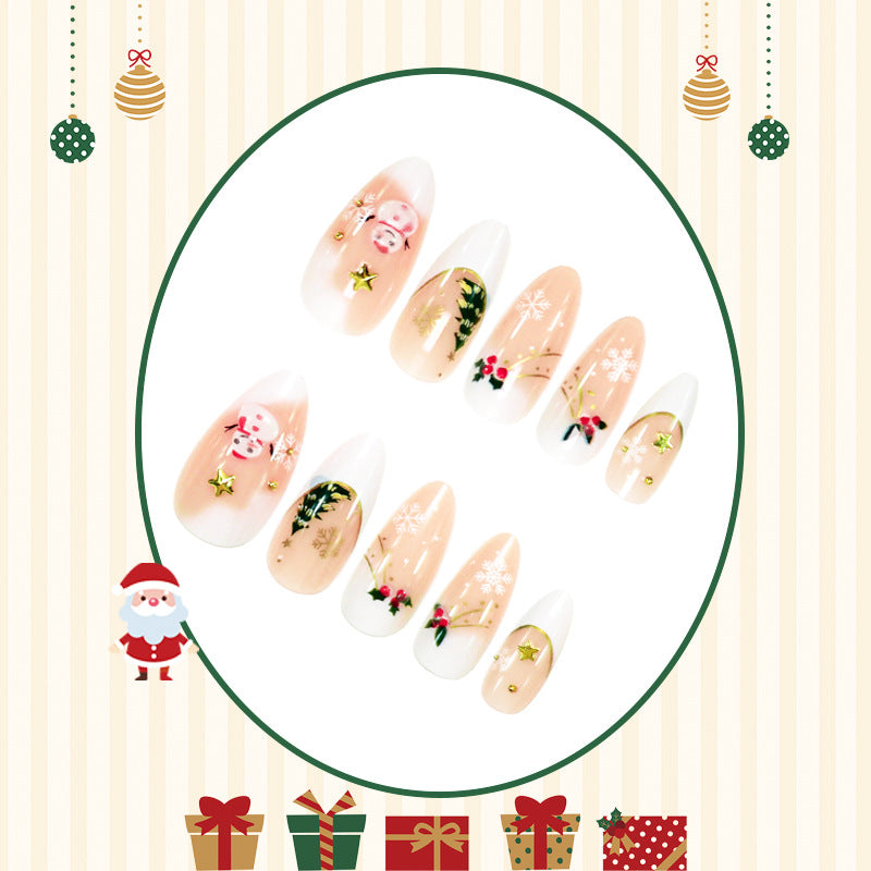 Artificial nail set with festive winter motifs and creative designs Stornfield