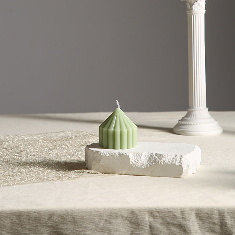 Vertical-Fluted Sculptural Pillar Candle with Pointed Faceted Top