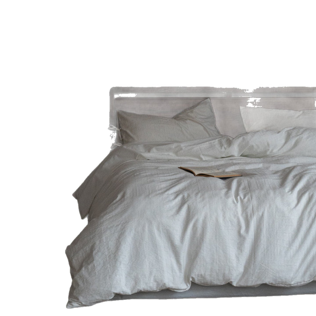 Waffle-Jacquard Cotton Duvet Cover Set with Corner Tie Pillowcases