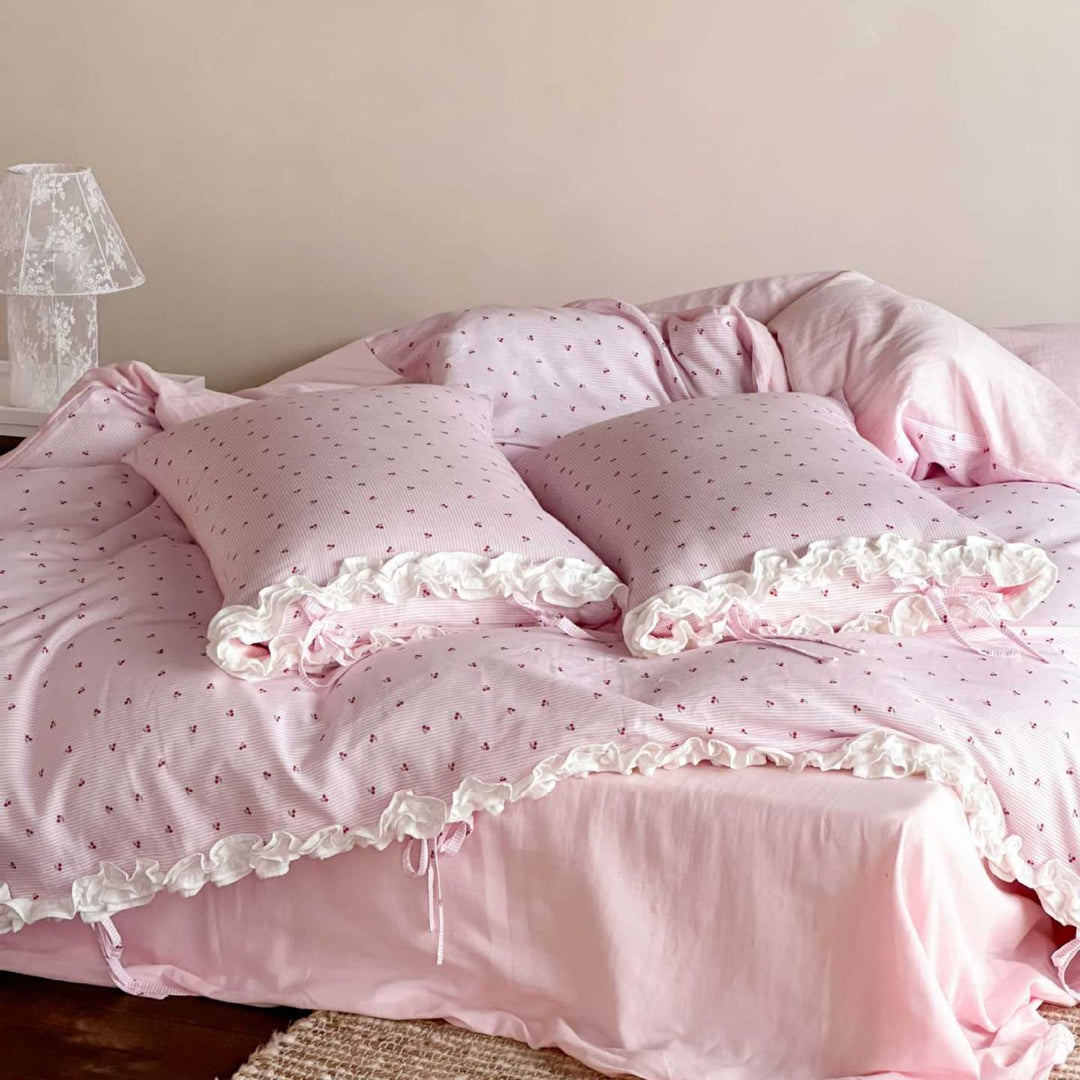 Ruffled Cotton Blend Duvet Cover Set with Tied Corners