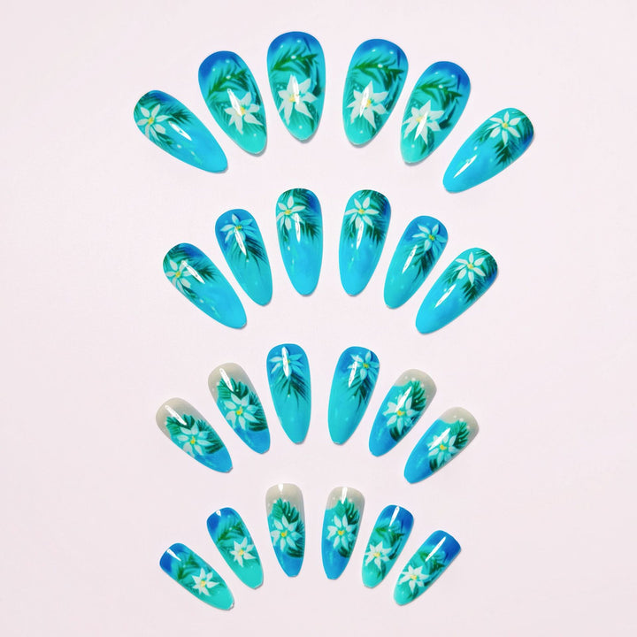Creative Art Nails with Blooming Flower and Leaf Design Stornfield