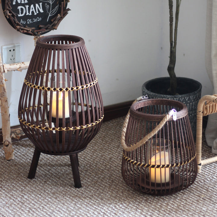 Stylish lantern made of rattan with wooden frame Stornfield