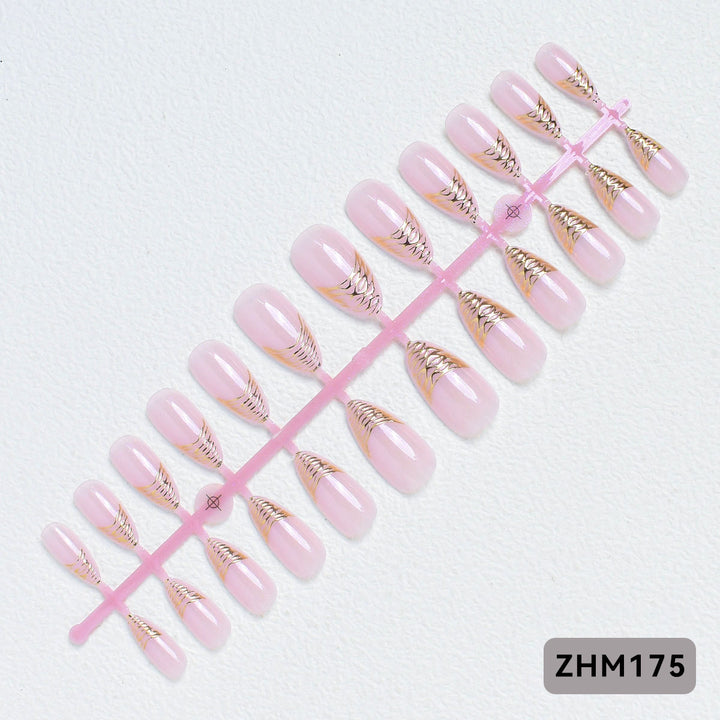 Elegant Press-On Nail Tips with Gold Detailing Stornfield