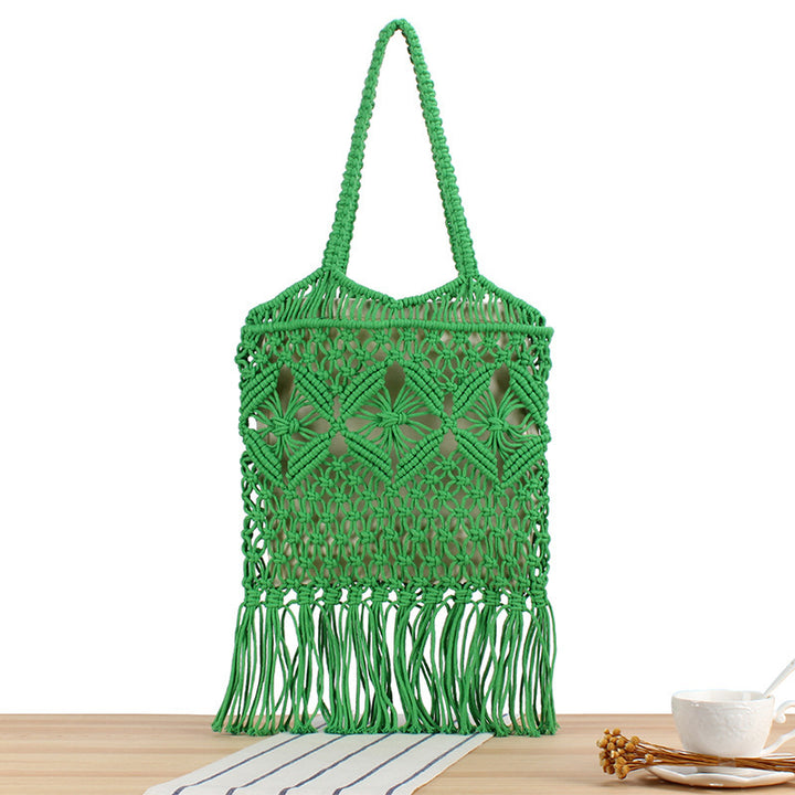 Macrame Tote Bag with Decorative Fringes Stornfield