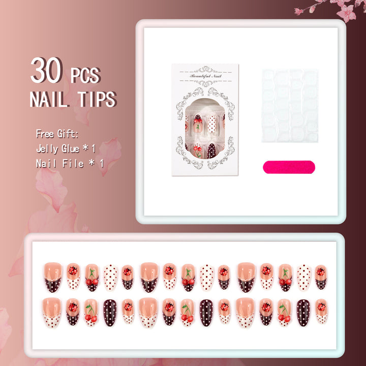 Artistic Ladybug and Cherry Press-On Nail Set