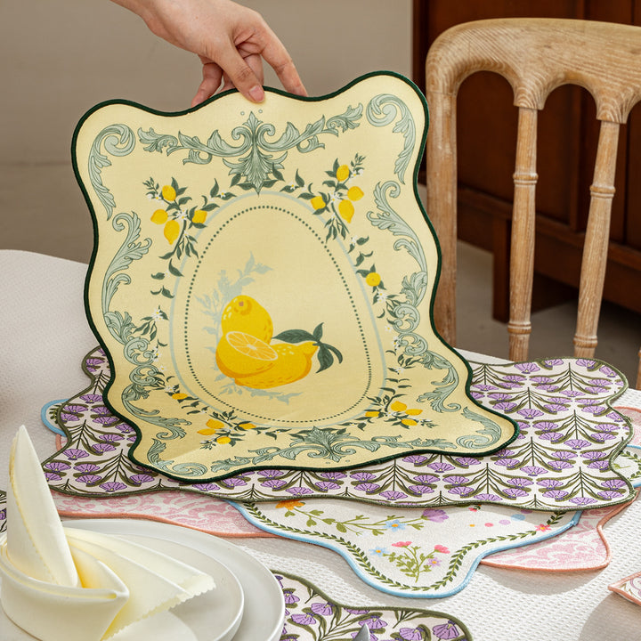 Decorative wavy table set with pomegranate and parrot motif Stornfield