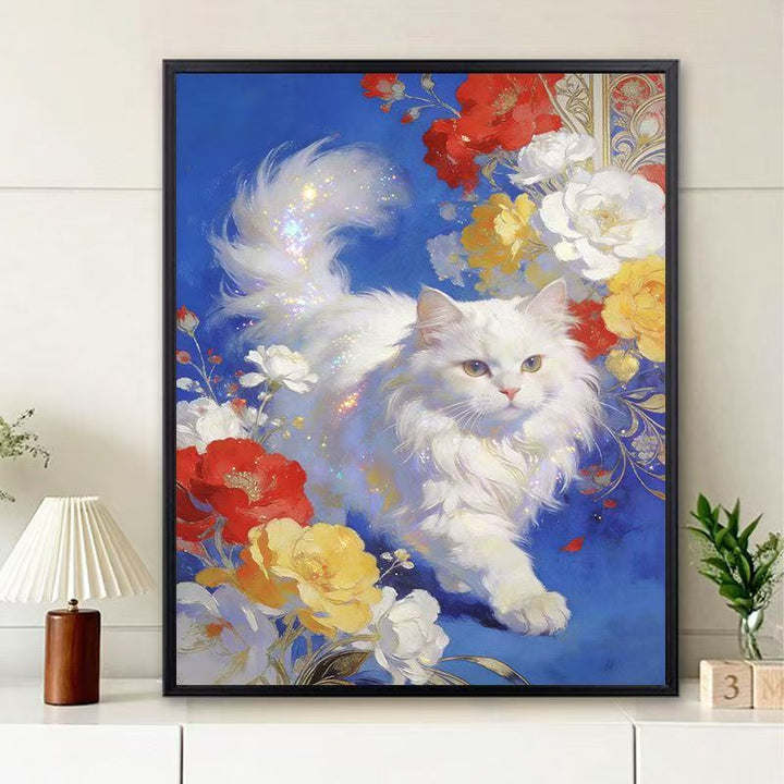 Floral Cat-Themed Wall Art Print Stornfield