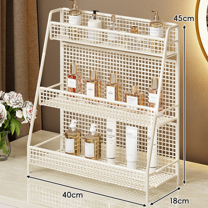 Two-Tier Metal Grid Countertop Vanity Organizer Shelf with Raised Front Lip