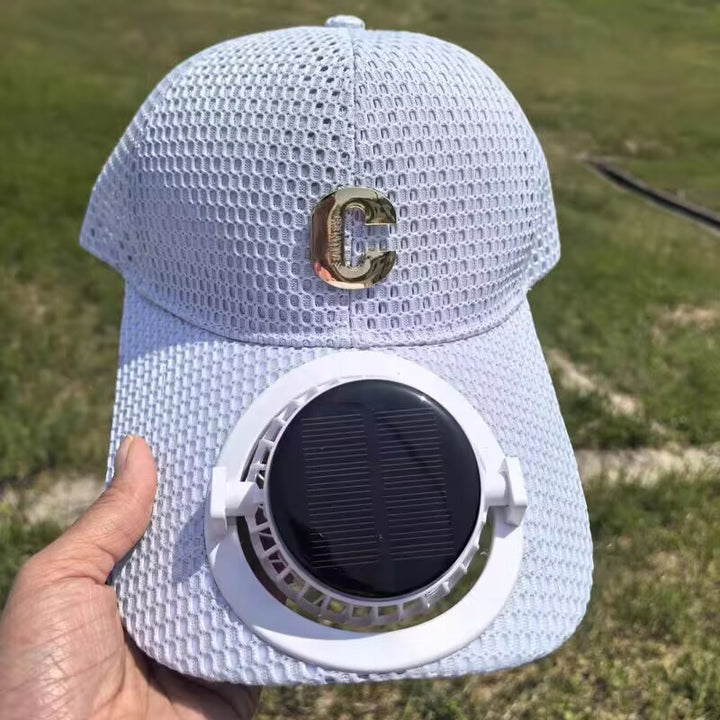 Breathable baseball cap with rechargeable fan in the visor and mesh insert Stornfield