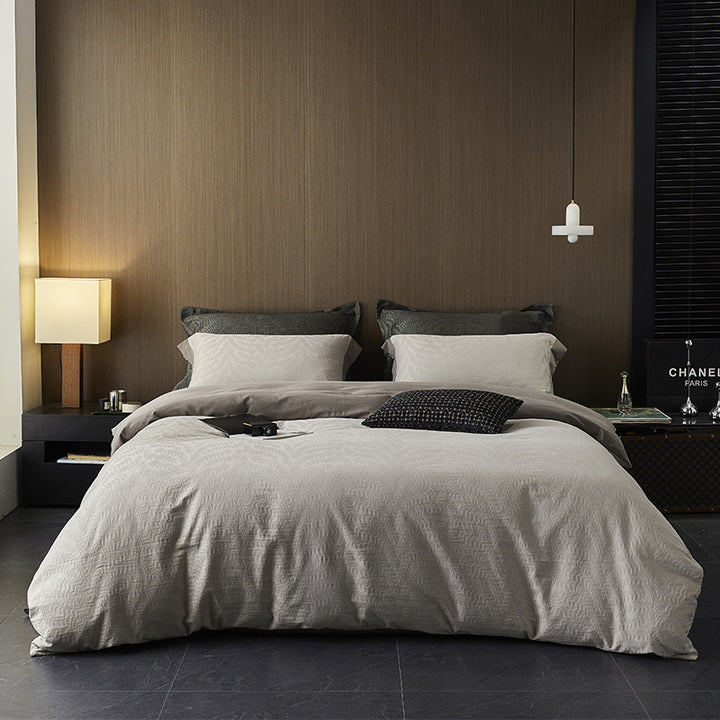 Washed Cotton-Linen Textured Duvet Cover Set with Matelassé Finish and Pillow Shams