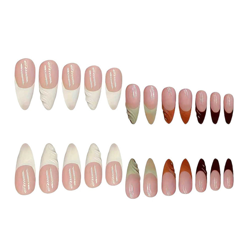 Artistic French Tip Press-On Nails with Curved Design Stornfield