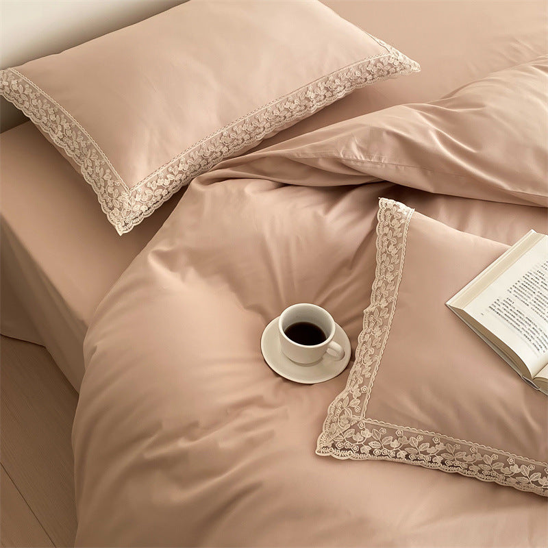 Luxurious satin bedding set with fine lace trim