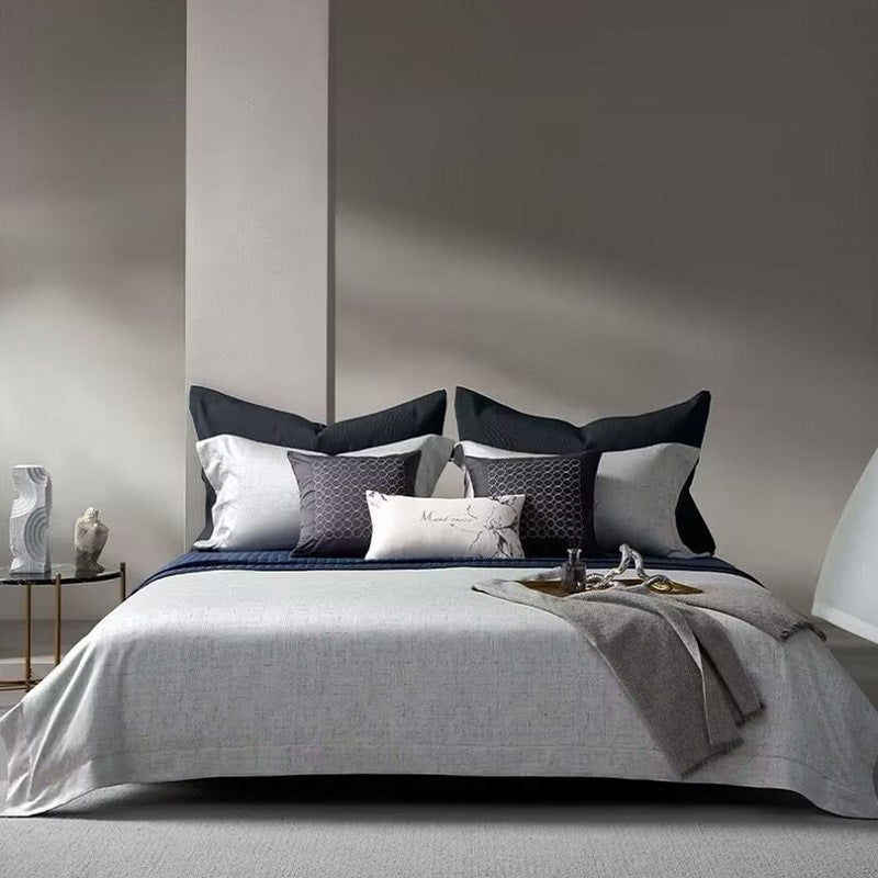 Marble-Effect Luxury Cotton-Sateen Duvet Cover Ensemble with Hidden Closure & Euro Shams