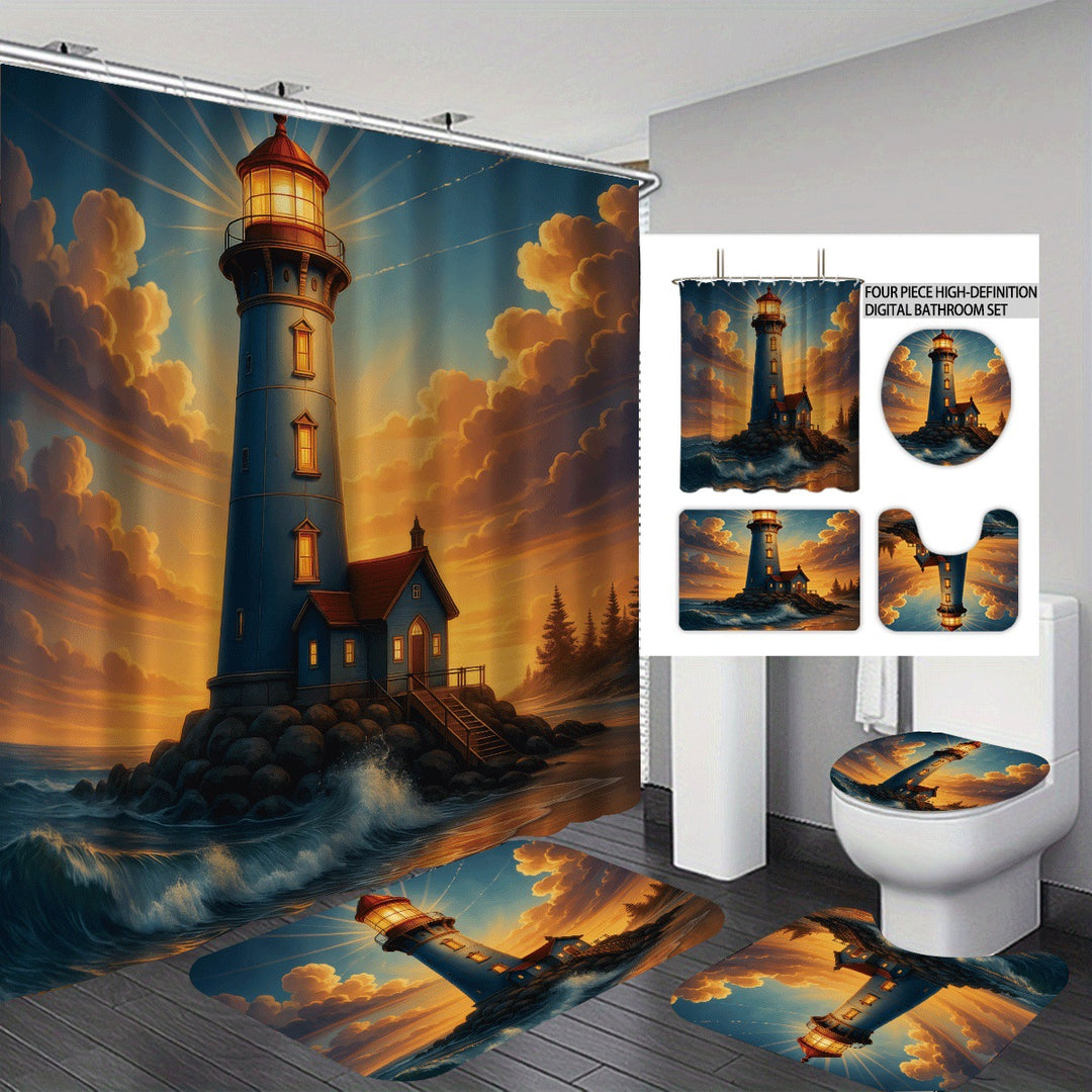 Coastal Lighthouse-Themed Four-Piece Bathroom Set Stornfield