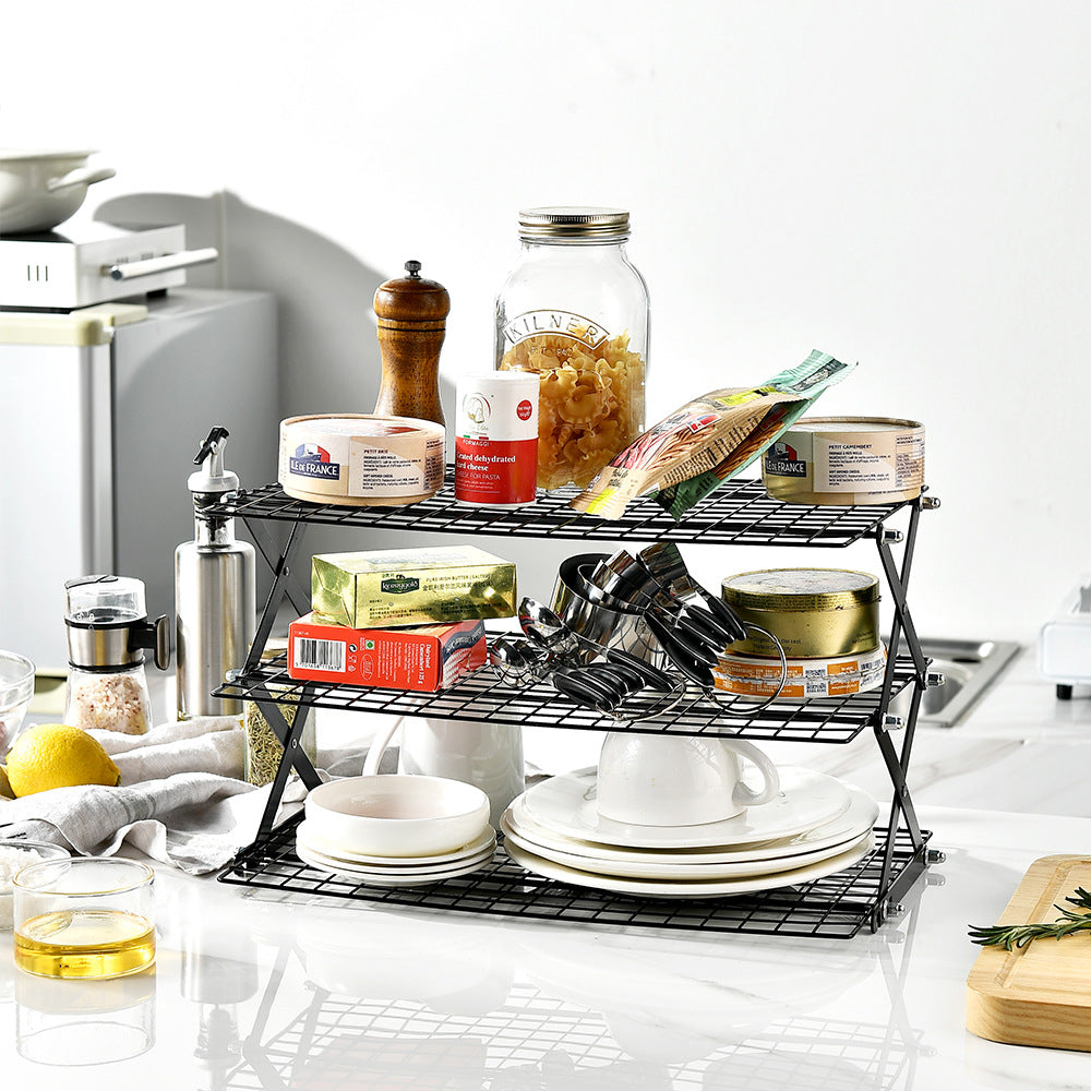 Foldable Kitchen Rack Made of Sturdy Metal Grid Stornfield
