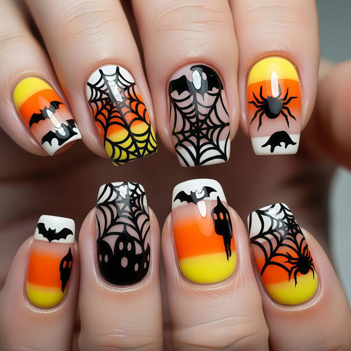 Creative Halloween-style artificial nails with spider and bat designs Stornfield