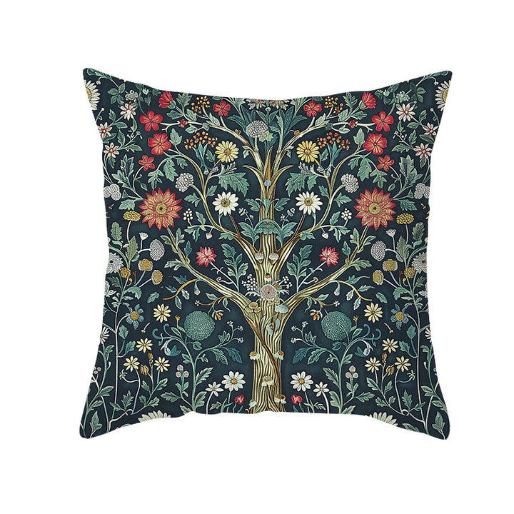 Vintage Botanical Tapestry-Style Cotton-Linen Square Throw Pillow Cover
