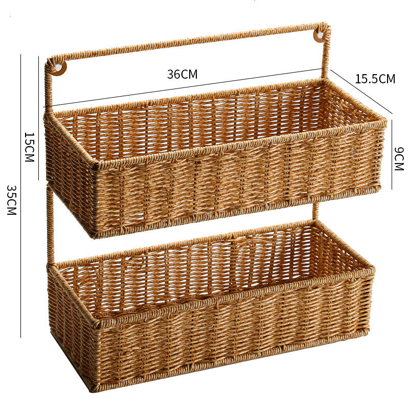 Double-Tier Woven Storage Basket with Handle Stornfield
