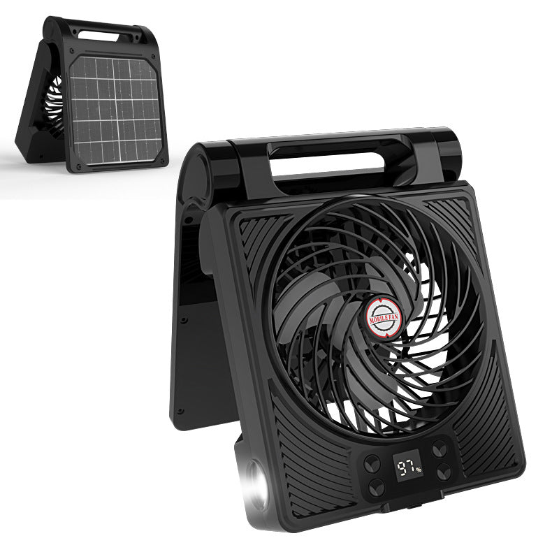 Unisex portable folding rechargeable battery fan with LED flashlight and solar charging function Stornfield