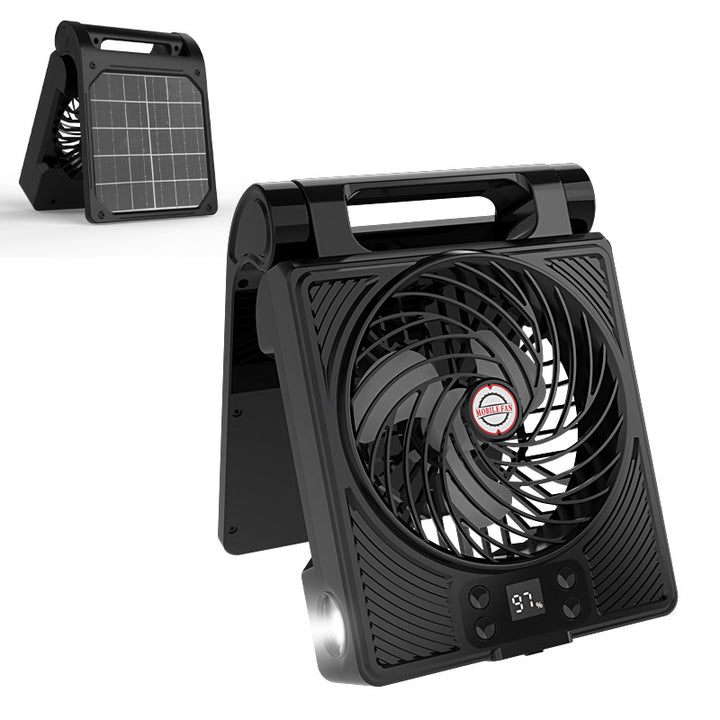 Unisex portable folding rechargeable battery fan with LED flashlight and solar charging function Stornfield
