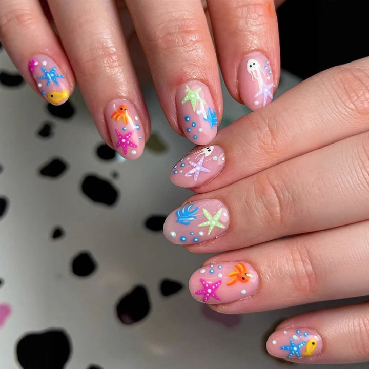 Acrylic nail set with maritime design and colorful 3D accents Stornfield