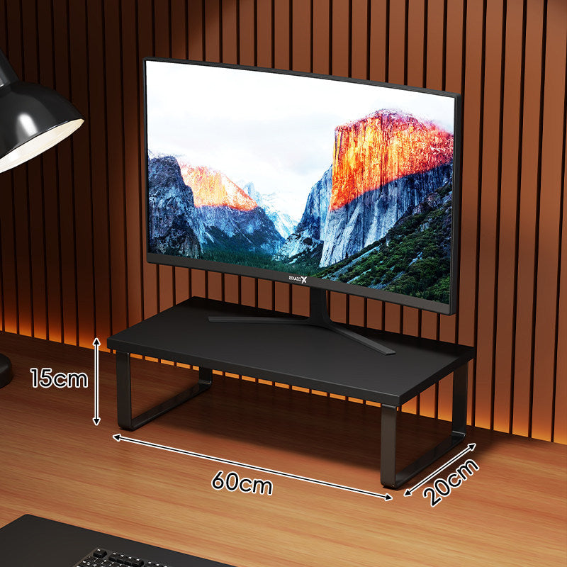 Compact Wooden Monitor Riser with Metal Frame and Under-Shelf Storage