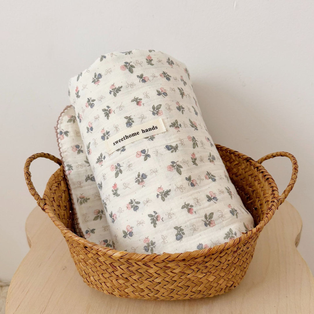 Unisex Muslin Blanket with delicate floral design and elegant ruffles Stornfield