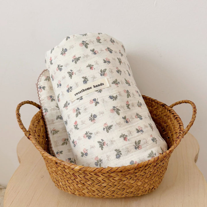 Unisex Muslin Blanket with delicate floral design and elegant ruffles Stornfield