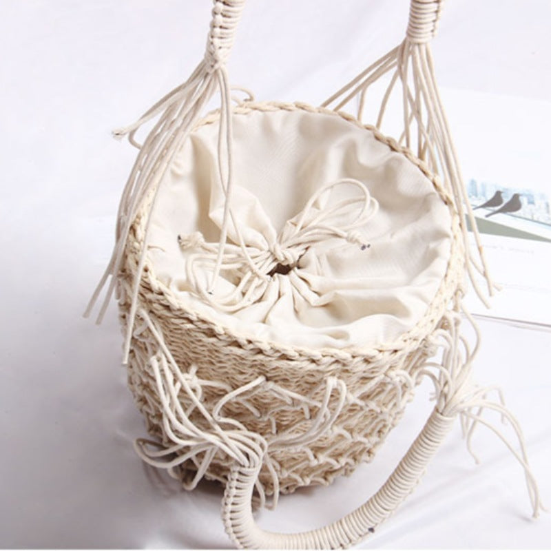 Braided Macrame Shoulder Bag with Decorative Fringe Stornfield