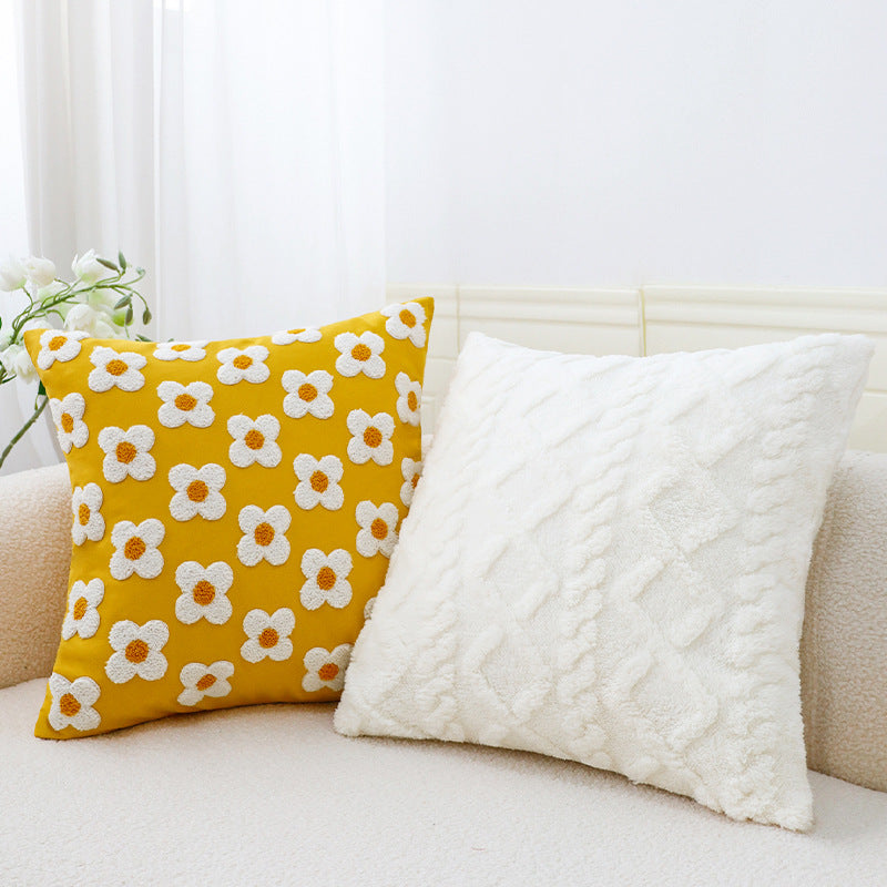 Square decorative cushion cover with hand-tufted citrus motif and textured fabric Stornfield