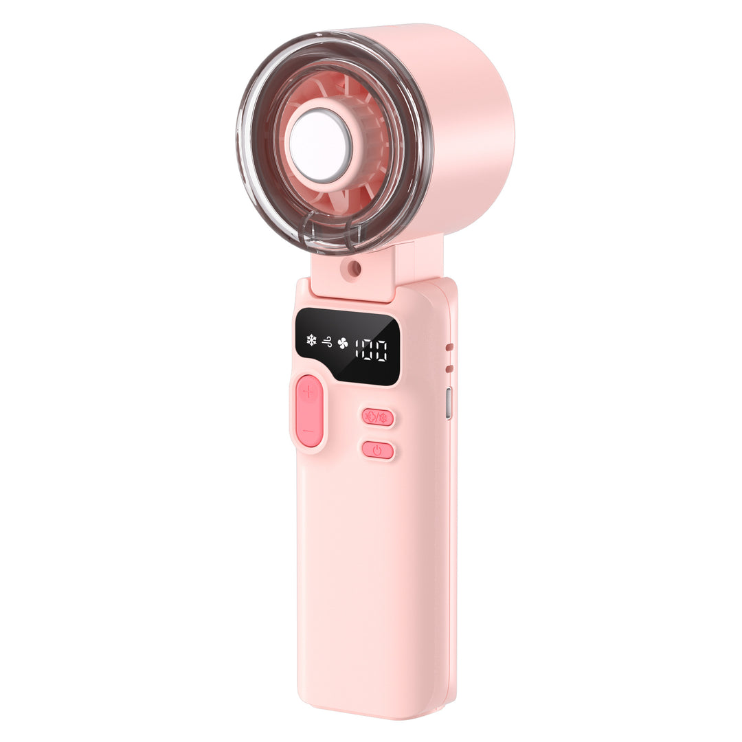 Cooling rechargeable handheld digital display misting mini fan with adjustable tilt and USB-C charging Stornfield