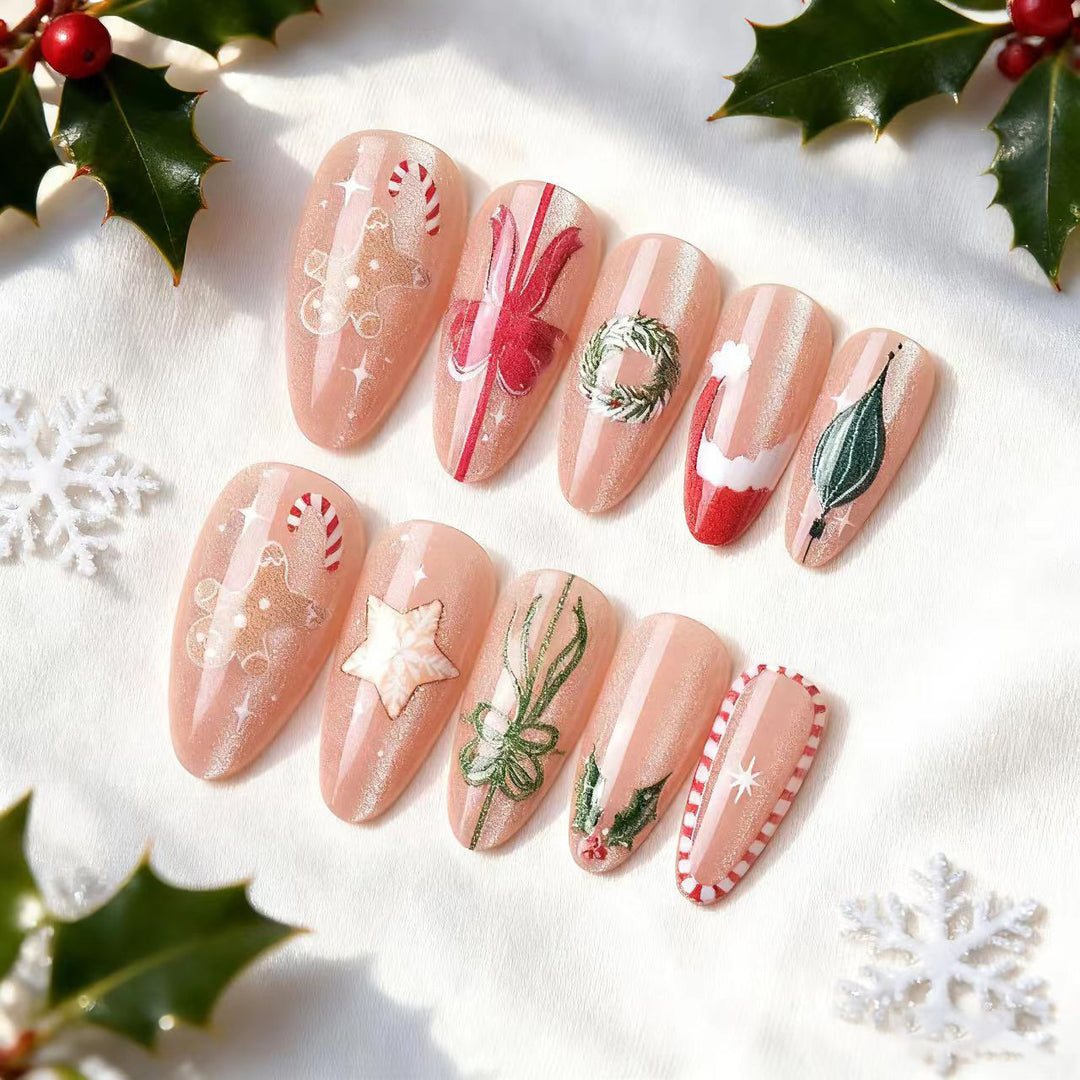 Christmas-Themed Decorative Press-On Nail Art Set