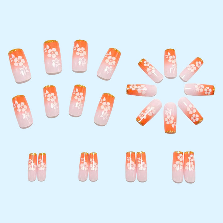 Artificial nails with tropical flower pattern and gradient Stornfield