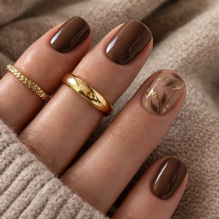Nail set with elegant marble design and golden accents Stornfield