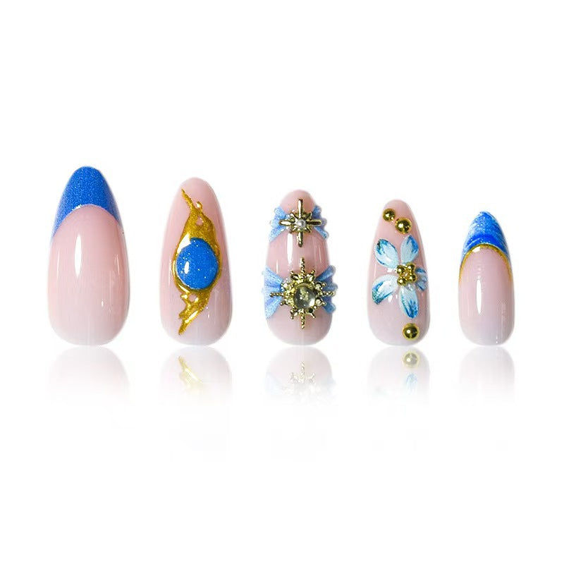 Artistic Gold and Floral Press-On Nail Set Stornfield