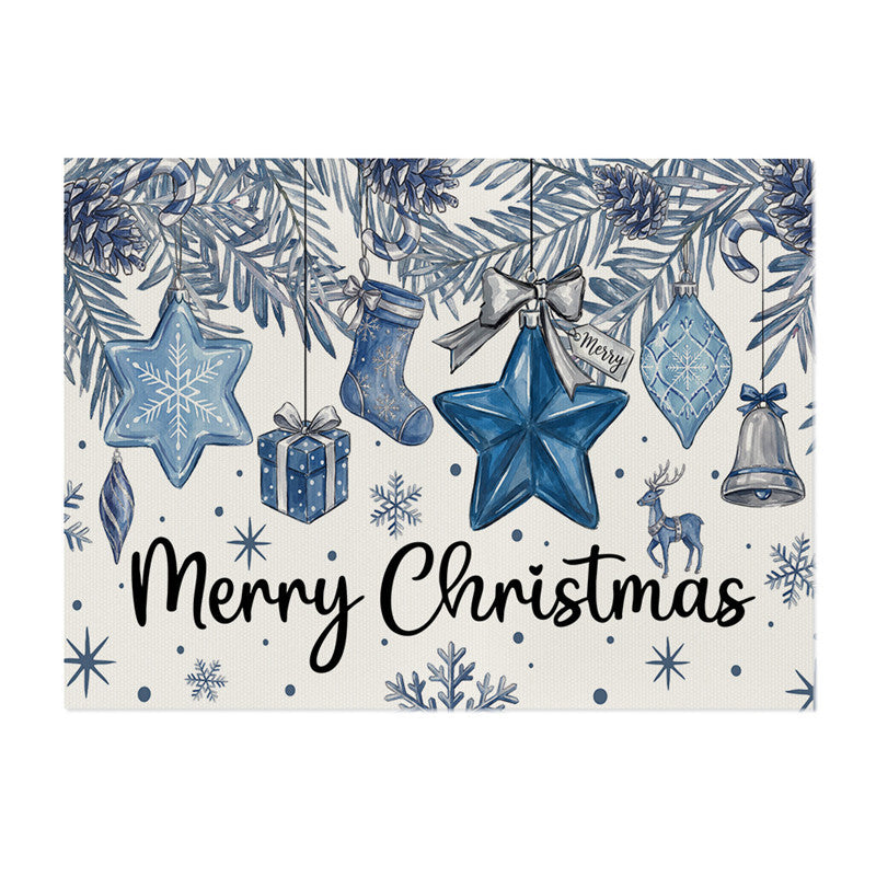 Festive Merry Christmas Pine Forest Cotton-Linen Wall Tapestry with Star and Snowflake Motif