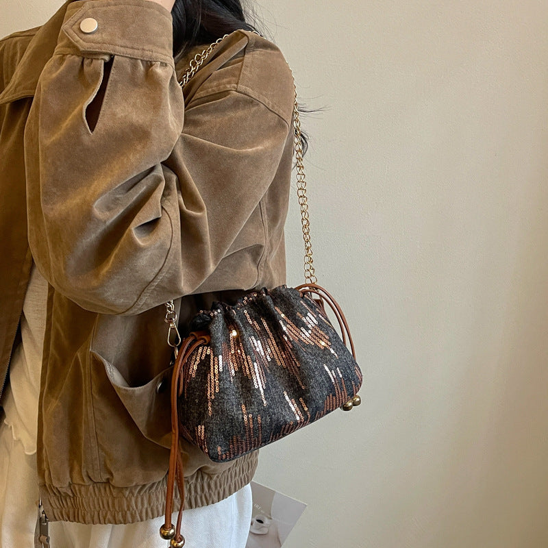 Artistic Textured Drawstring Handbag