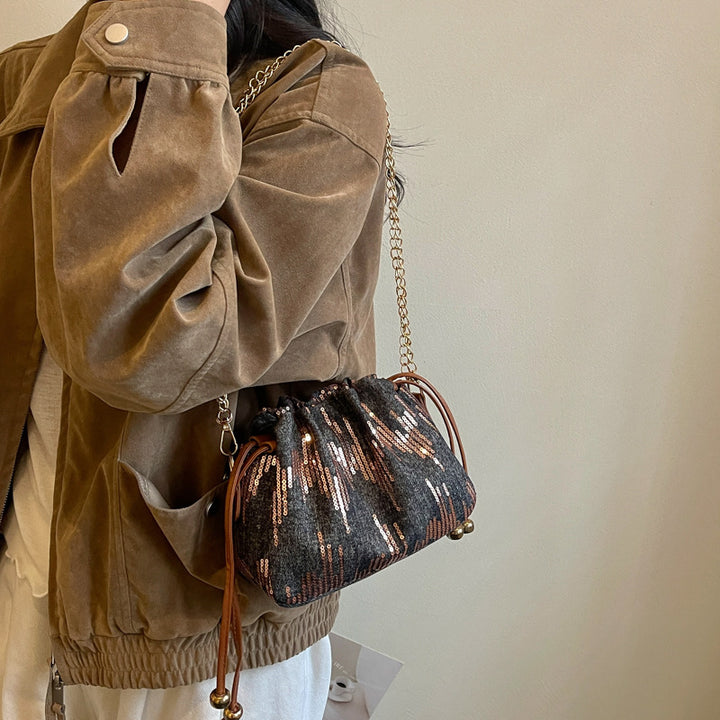 Artistic Textured Drawstring Handbag