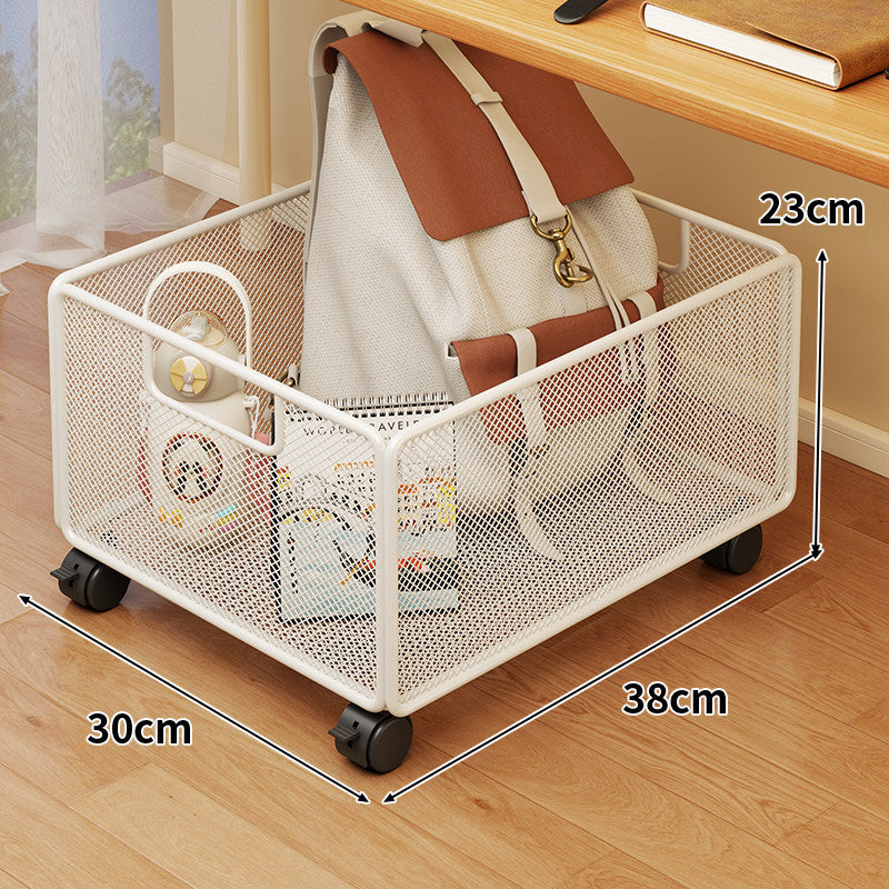 Under-Desk Rolling Mesh Utility Basket with Locking Swivel Wheels