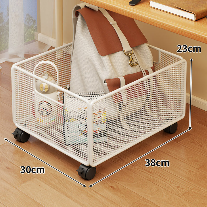 Under-Desk Rolling Mesh Utility Basket with Locking Swivel Wheels