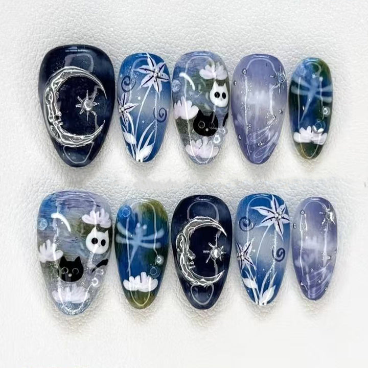 Artistic Press-On Nail Art Set with Nature-Inspired Designs Stornfield
