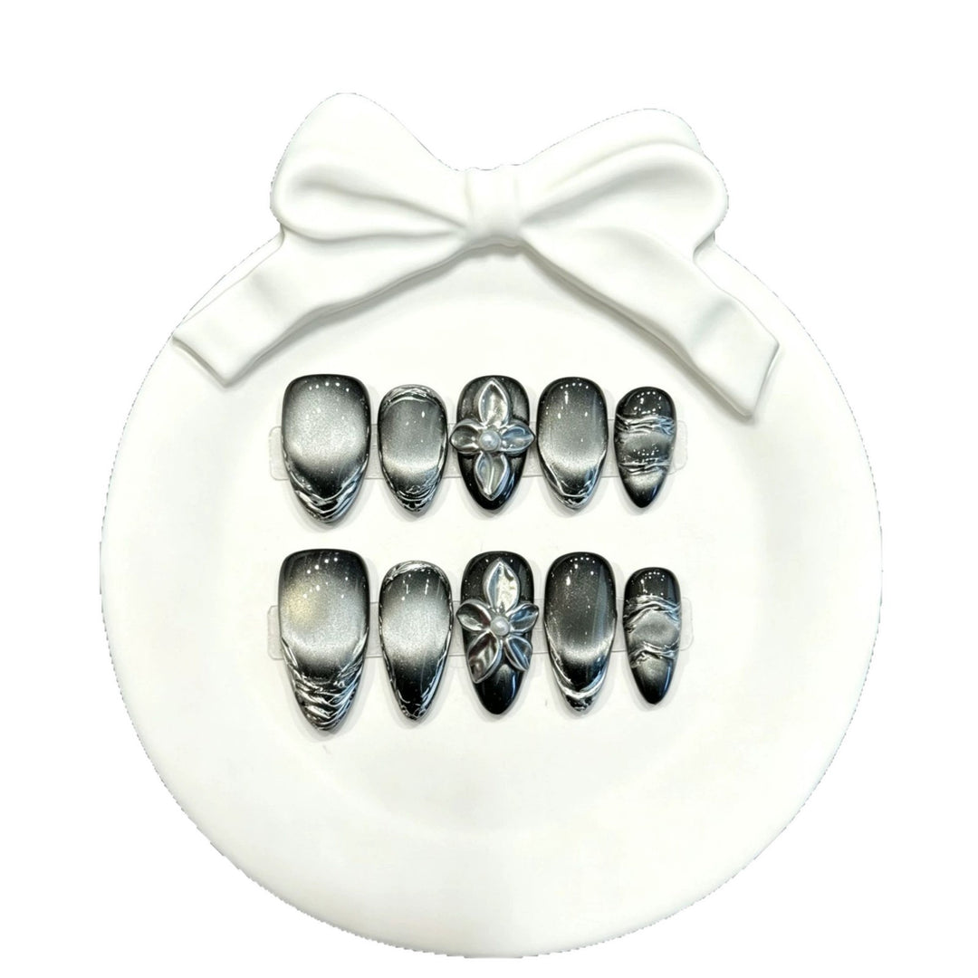 Premium Metallic Floral Press-On Nail Art Set