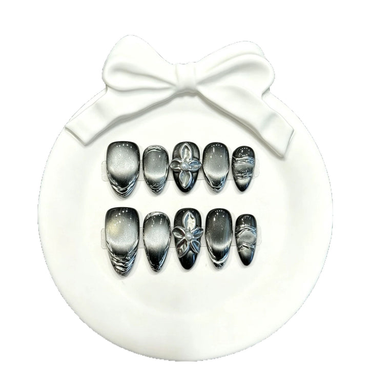 Premium Metallic Floral Press-On Nail Art Set
