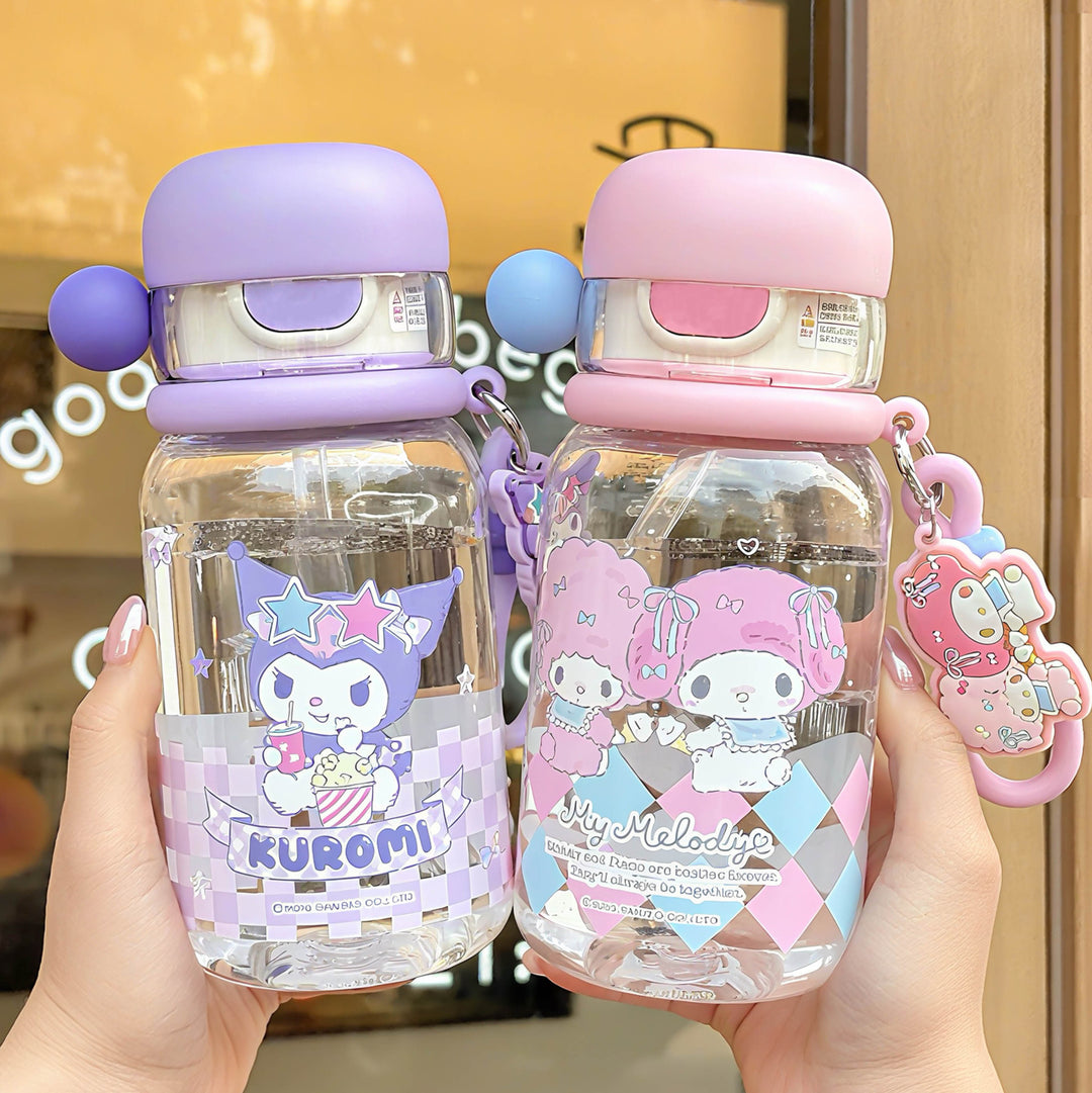 Ladies drinking bottle with practical silicone drinking straw and cute Stornfield motif