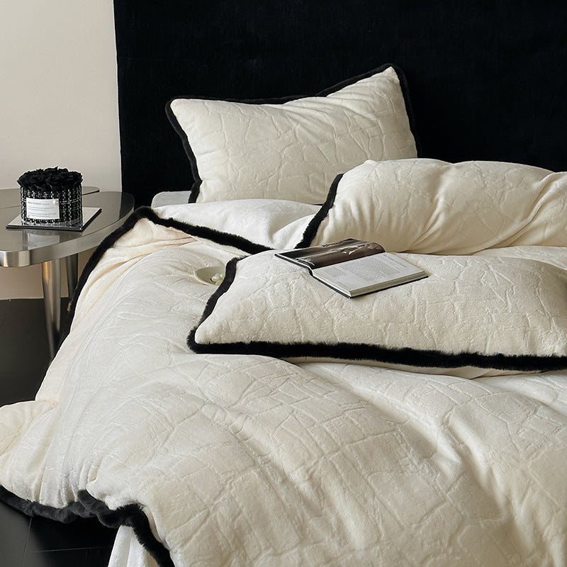 Plush Quilted Duvet Cover Set with Contrasting Piped Edge