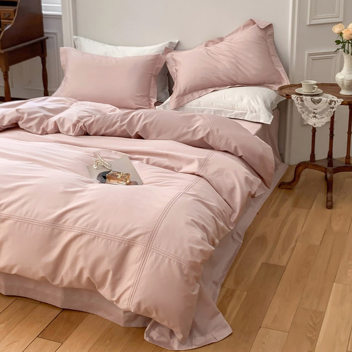 Luxurious bedding complete set made of cotton satin with hotel-style frill
