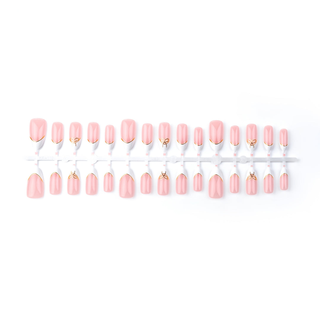 Elegant French Tip Press-On Nail Art Set with Gold Accents Stornfield