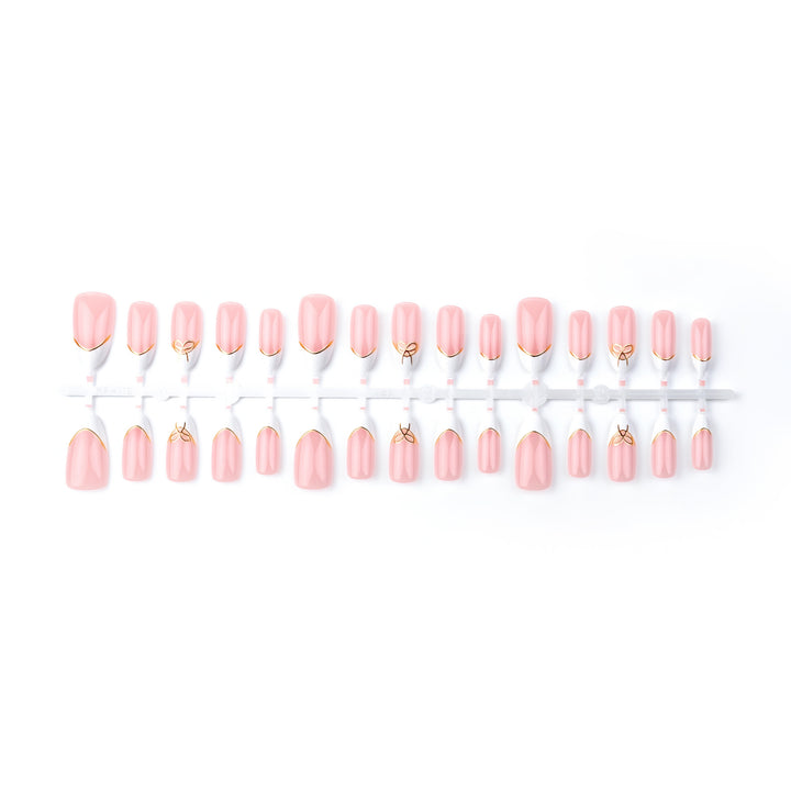 Elegant French Tip Press-On Nail Art Set with Gold Accents Stornfield