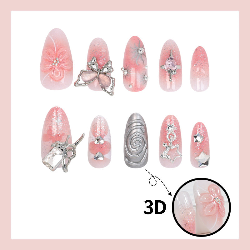 Acrylic nail set with sparkling 3D decorations and creative designs Stornfield